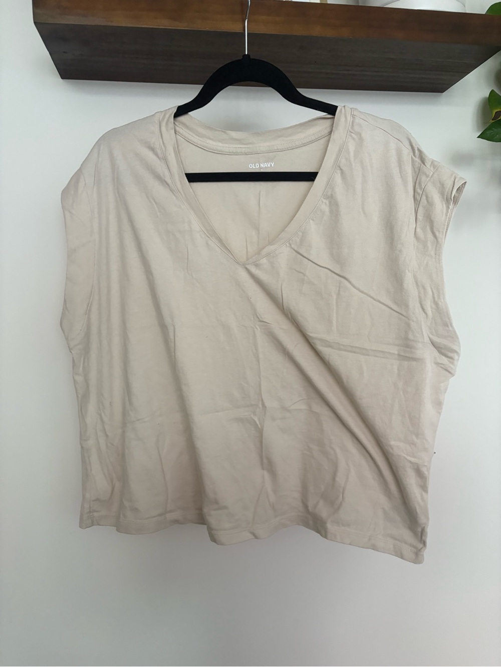 Old Navy Women's V-Neck Boxy Tank Top in Light Beige